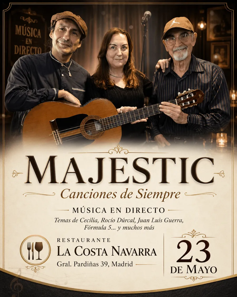 Cartel del evento musical Recuerdos de Siempre con Majestic en el asador La Costa Navarra, Madrid